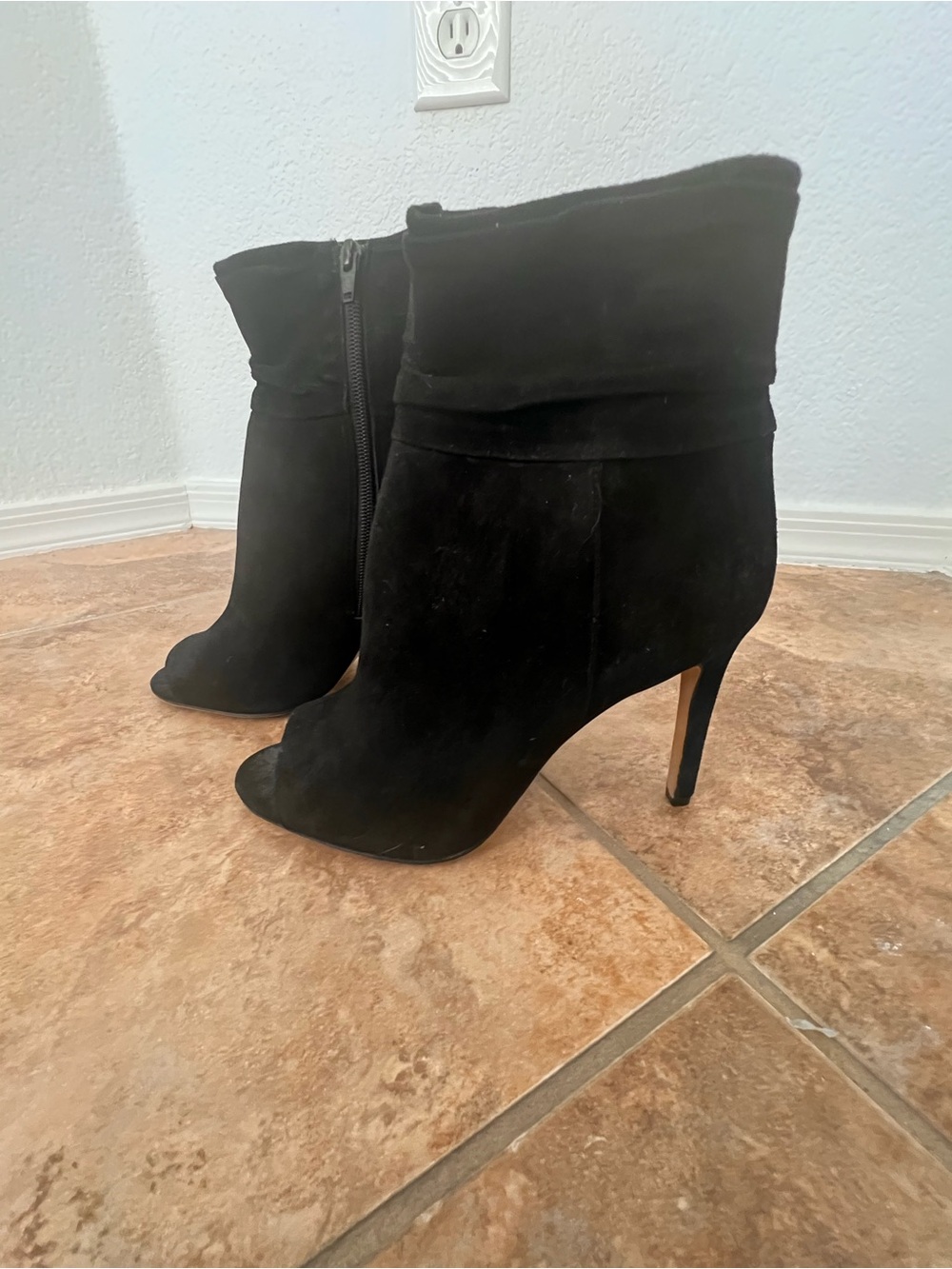 Vince Camuto Black Suede Folded Cuff Stiletto Ankle Boots